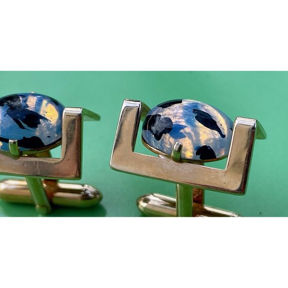 Vintage 1960s Swank Opal Glass Mens Cufflinks - Picture 12 of 16